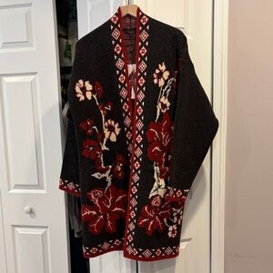 MAXSPORT Women’s Floral Patterned Knee Length Sweater Coat